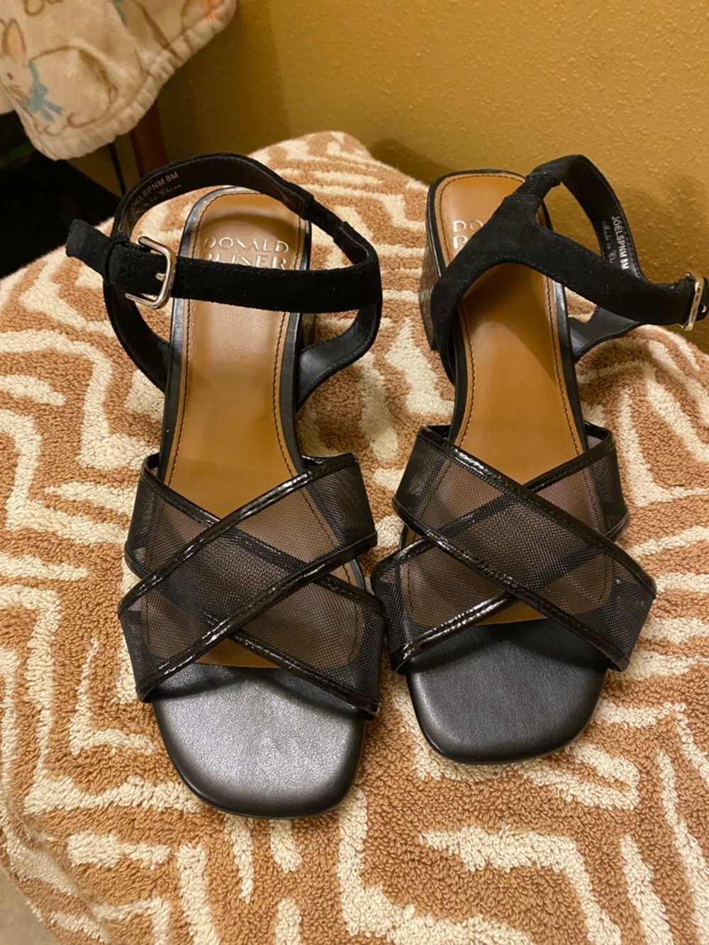 Donald J. Pliner Black Mesh Crisscross Ankle Strap Heels